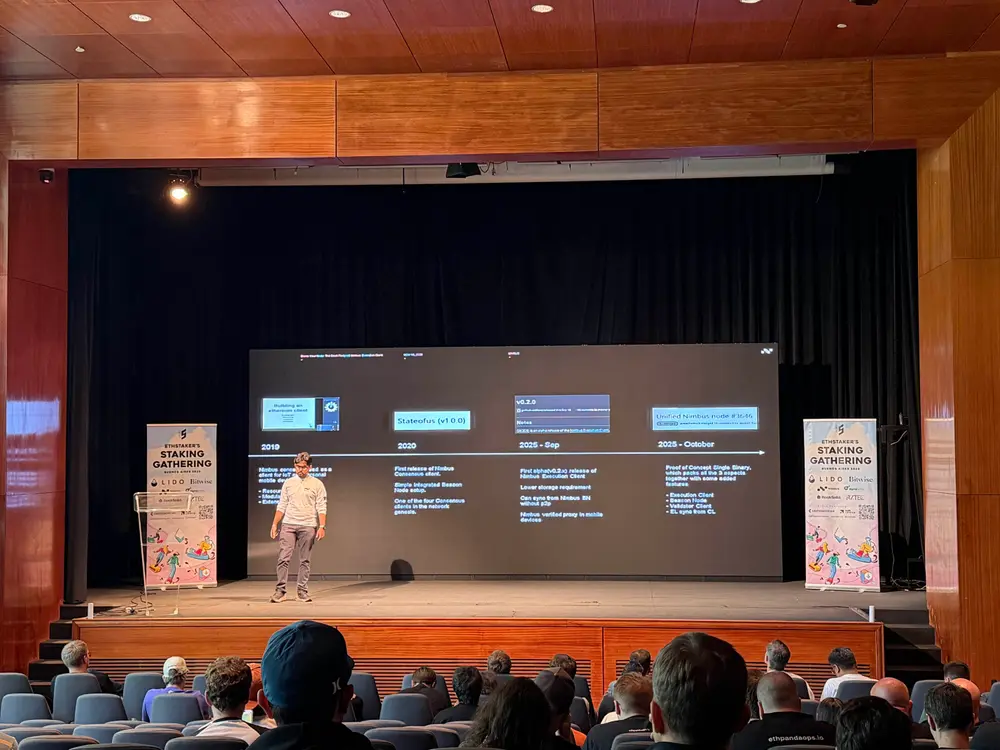 Me giving a speech at an EthStakers event in Argentina for the Nimbus Unified Client